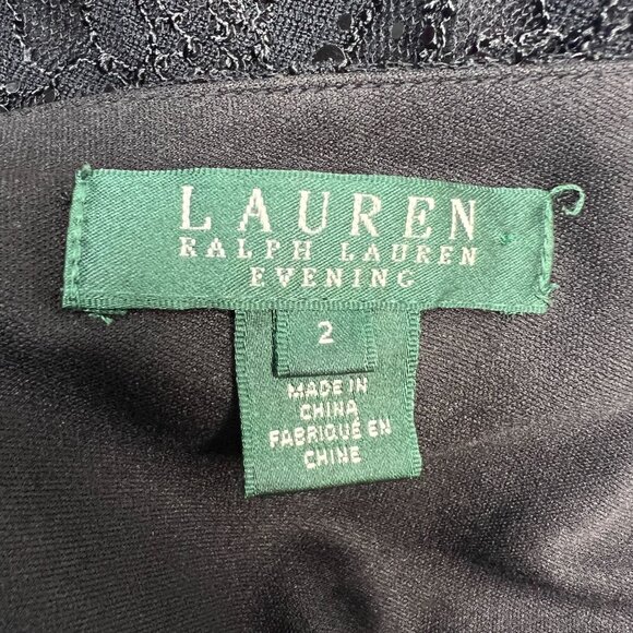 Lauren Ralph Lauren Black Lace Evening Gown Sequin Detail Formal Dress Size 2 - Picture 5 of 11
